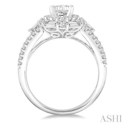 Emerald Shape Semi-Mount Halo Diamond Engagement Ring