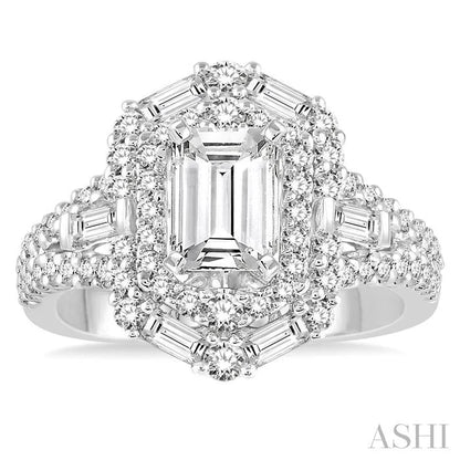 Emerald Shape Semi-Mount Halo Diamond Engagement Ring