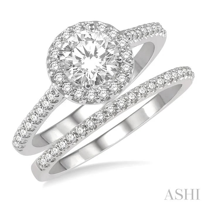 Round Shape Halo Diamond Wedding Set