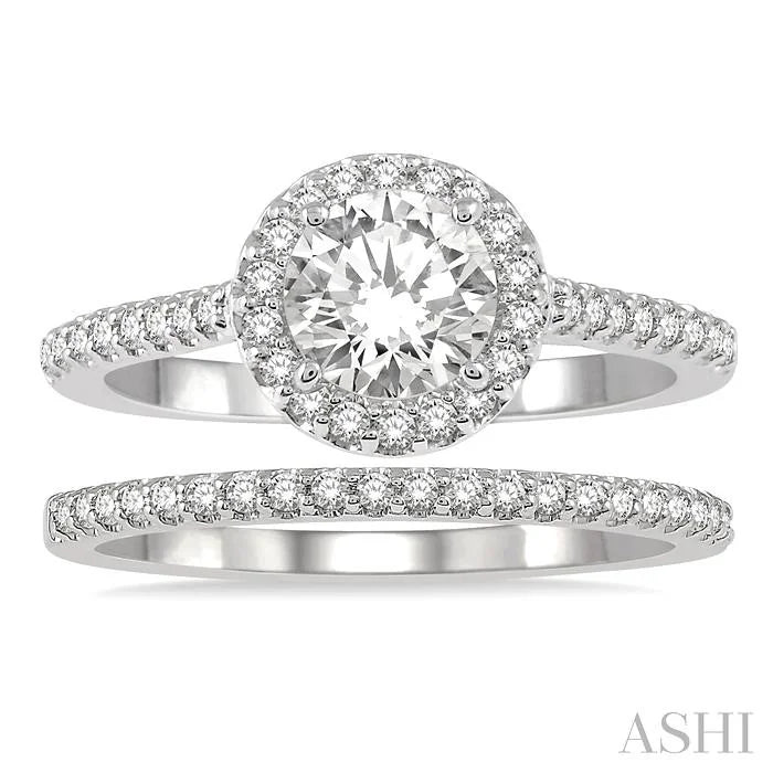 Round Shape Halo Diamond Wedding Set