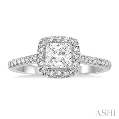 Princess Shape Semi-Mount Halo Diamond Engagement Ring