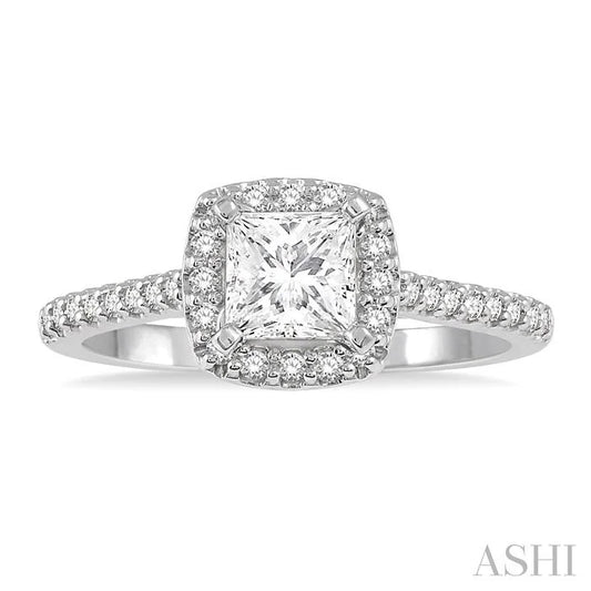 Princess Shape Semi-Mount Halo Diamond Engagement Ring