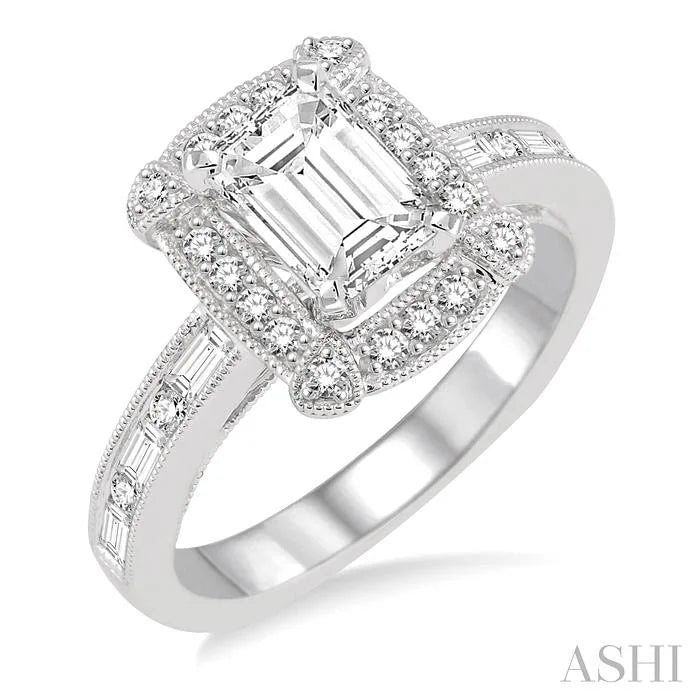 Emerald Shape Halo Diamond Engagement Ring