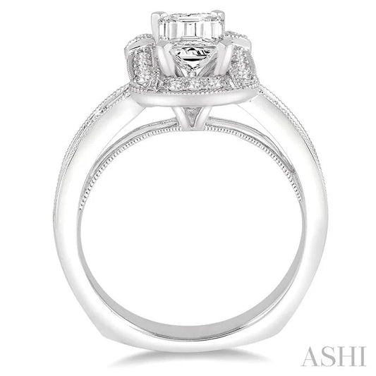 Emerald Shape Halo Diamond Engagement Ring