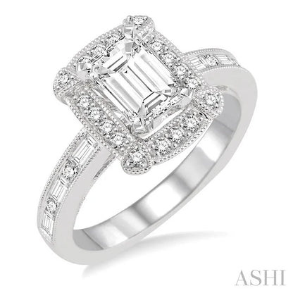 Emerald Shape Halo Diamond Engagement Ring