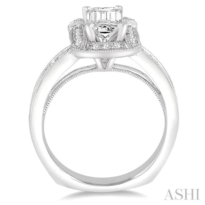 Emerald Shape Halo Diamond Engagement Ring