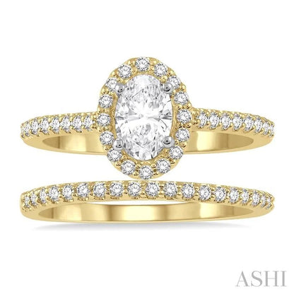 Oval Shape Halo Diamond Wedding Set