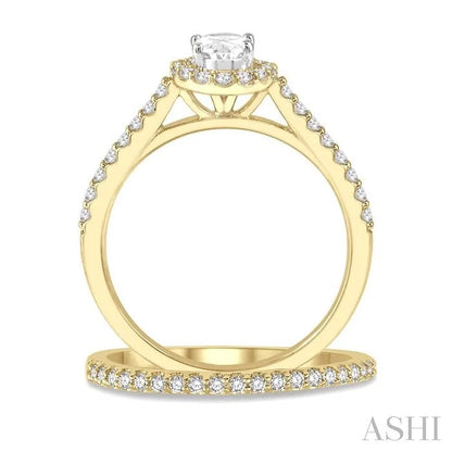 Oval Shape Halo Diamond Wedding Set