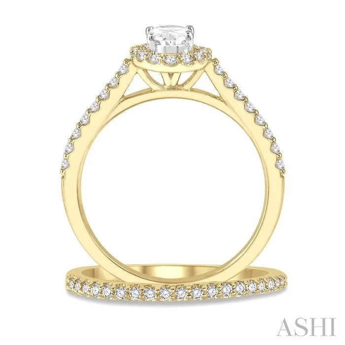 Oval Shape Halo Diamond Wedding Set