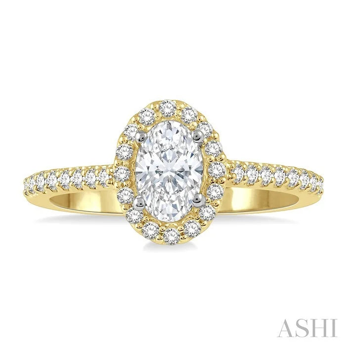 Oval Shape Semi-Mount Halo Diamond Engagement Ring