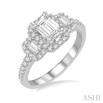 Emerald Shape Halo Diamond Engagement Ring