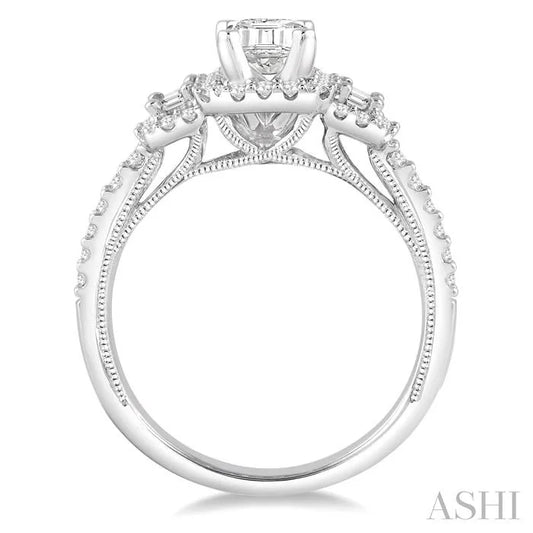 Emerald Shape Semi-Mount Halo Diamond Engagement Ring