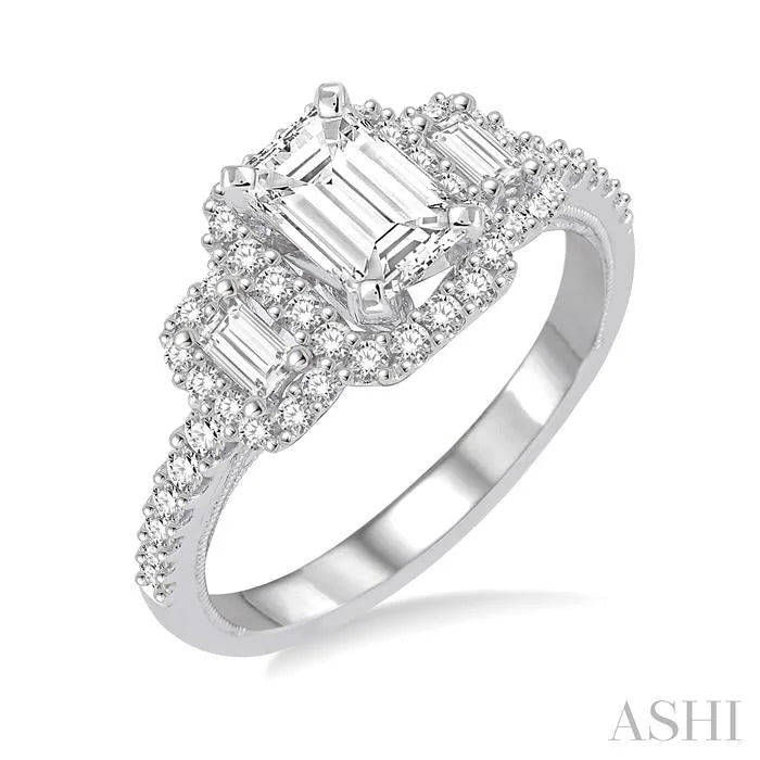 Emerald Shape Semi-Mount Halo Diamond Engagement Ring