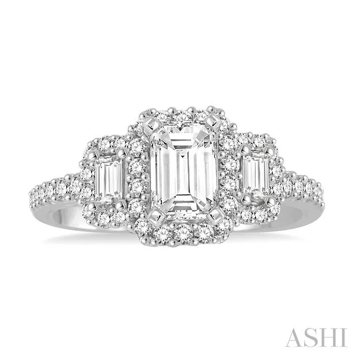 Emerald Shape Semi-Mount Halo Diamond Engagement Ring