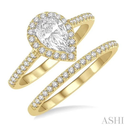 Pear Shape Halo Diamond Wedding Set