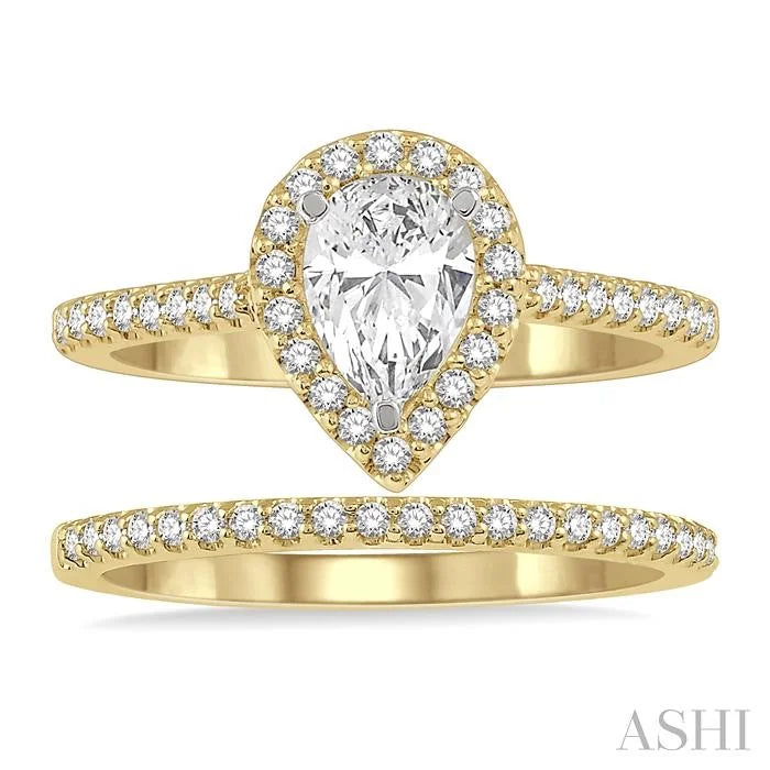 Pear Shape Halo Diamond Wedding Set