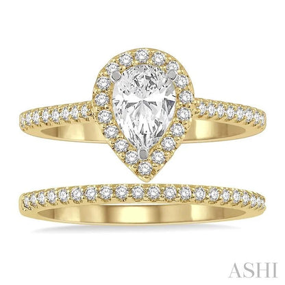 Pear Shape Halo Diamond Wedding Set