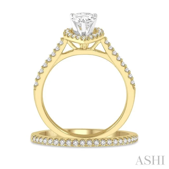 Pear Shape Halo Diamond Wedding Set