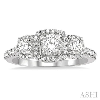 Cushion Shape Past Present & Future Halo Diamond Engagement Ring
