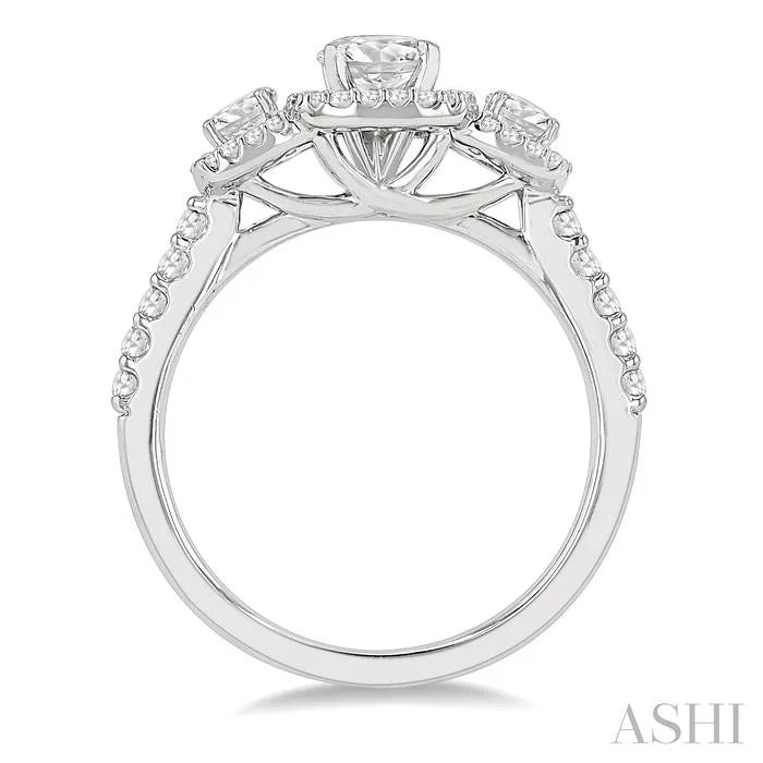 Cushion Shape Past Present & Future Halo Diamond Engagement Ring