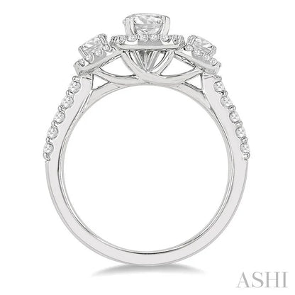Cushion Shape Past Present & Future Halo Diamond Engagement Ring
