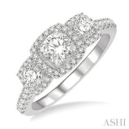 Cushion Shape Past Present & Future Halo Diamond Engagement Ring