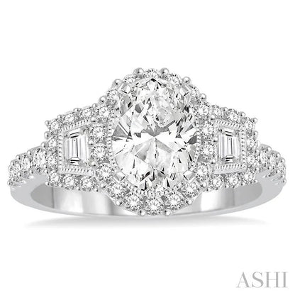 Oval Shape Semi-Mount Halo Diamond Engagement Ring