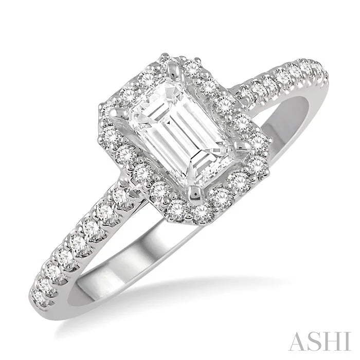 Emerald Shape Semi-Mount Halo Diamond Engagement Ring