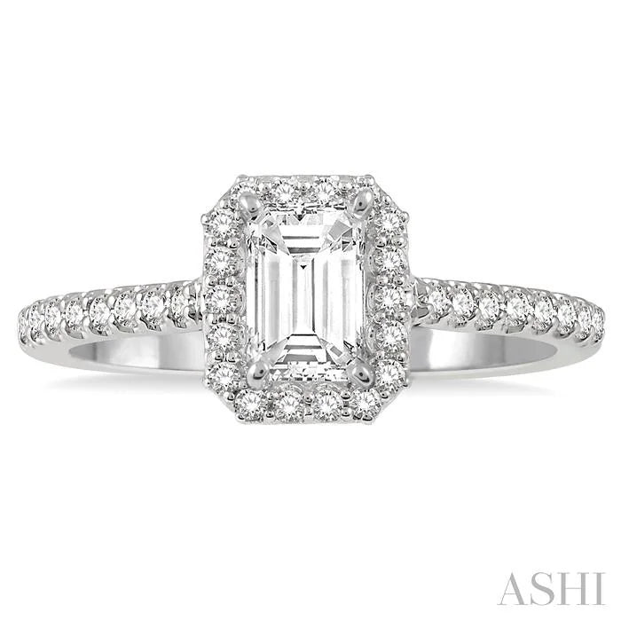 Emerald Shape Semi-Mount Halo Diamond Engagement Ring
