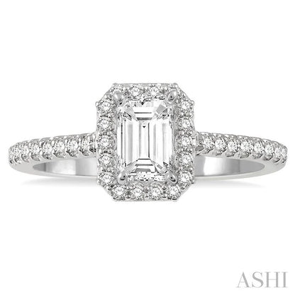 Emerald Shape Semi-Mount Halo Diamond Engagement Ring