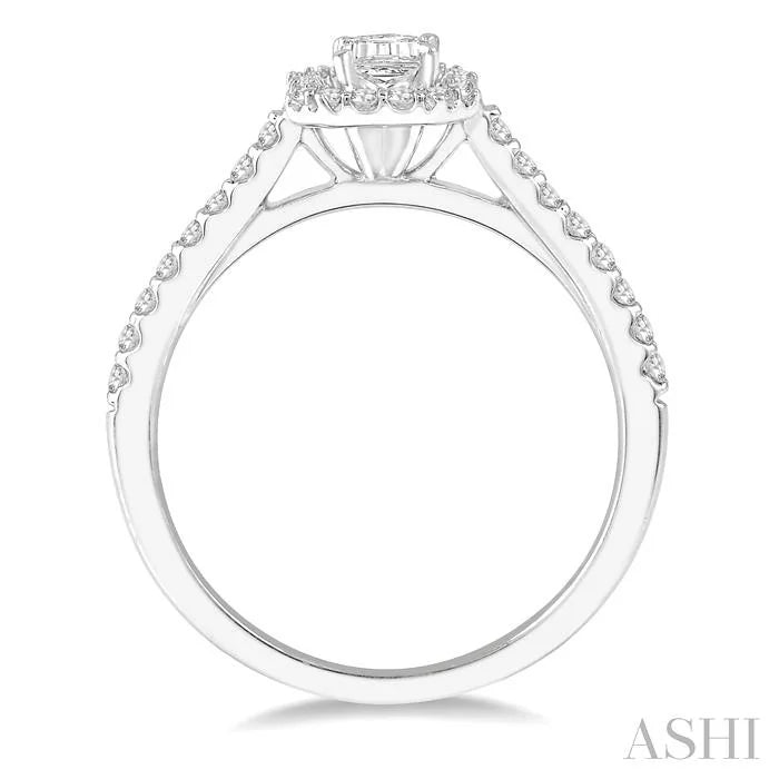 Emerald Shape Semi-Mount Halo Diamond Engagement Ring