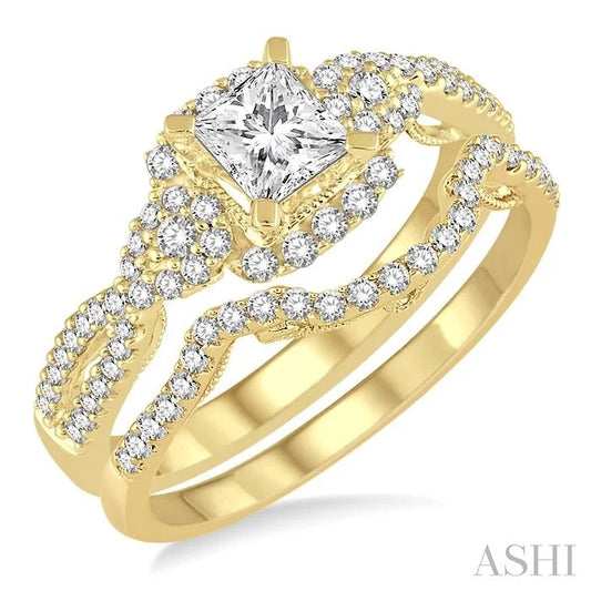 Princess Shape Halo Diamond Wedding Set