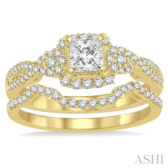 Princess Shape Halo Diamond Wedding Set