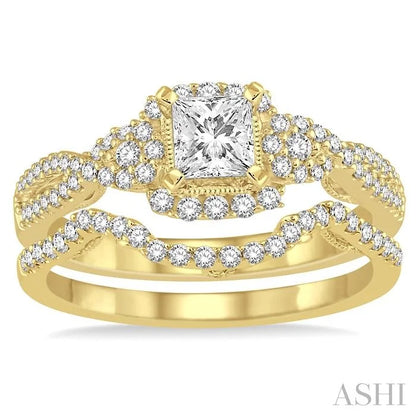 Princess Shape Halo Diamond Wedding Set