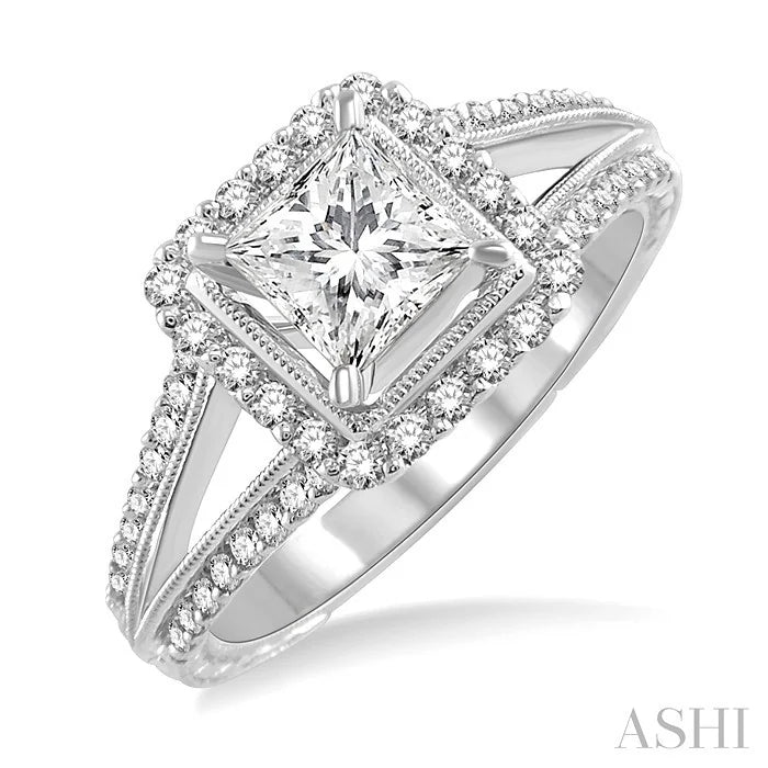 Princess Shape Halo Diamond Engagement Ring