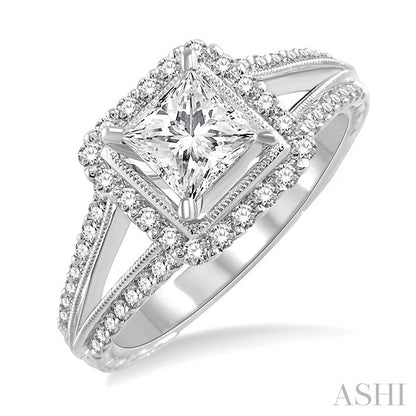 Princess Shape Halo Diamond Engagement Ring