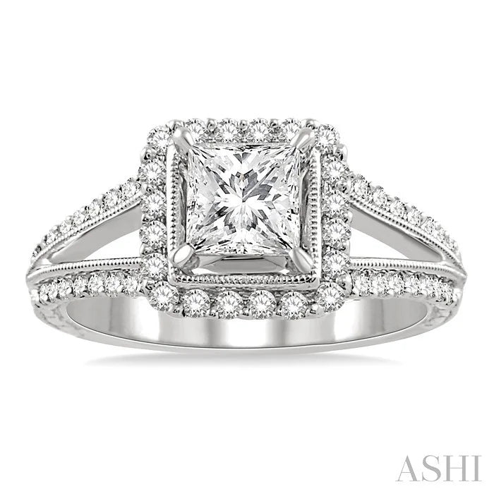 Princess Shape Halo Diamond Engagement Ring