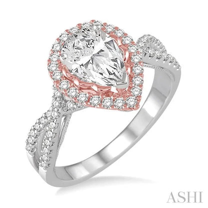 Pear Shape Semi-Mount Halo Diamond Engagement Ring