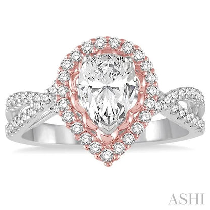Pear Shape Semi-Mount Halo Diamond Engagement Ring