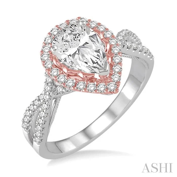 Pear Shape Semi-Mount Halo Diamond Engagement Ring