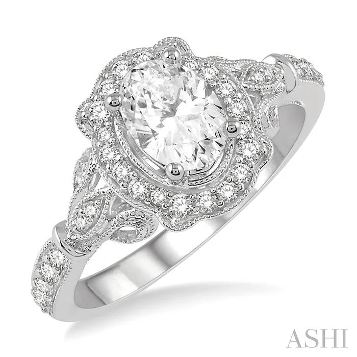 Oval Shape Semi-Mount Halo Diamond Engagement Ring