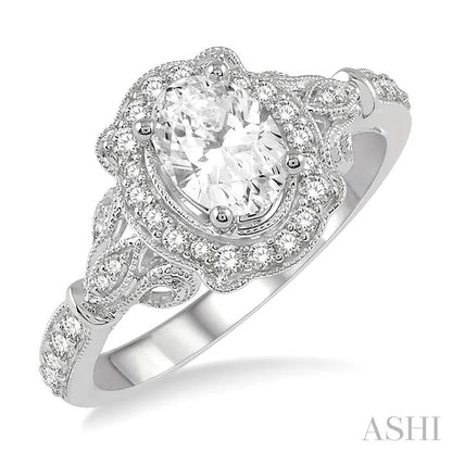 Oval Shape Semi-Mount Halo Diamond Engagement Ring