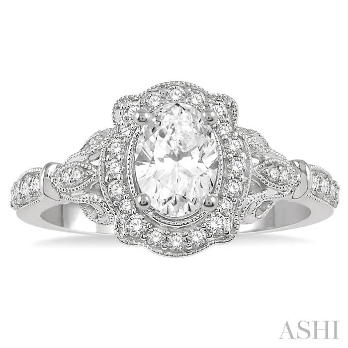 Oval Shape Semi-Mount Halo Diamond Engagement Ring