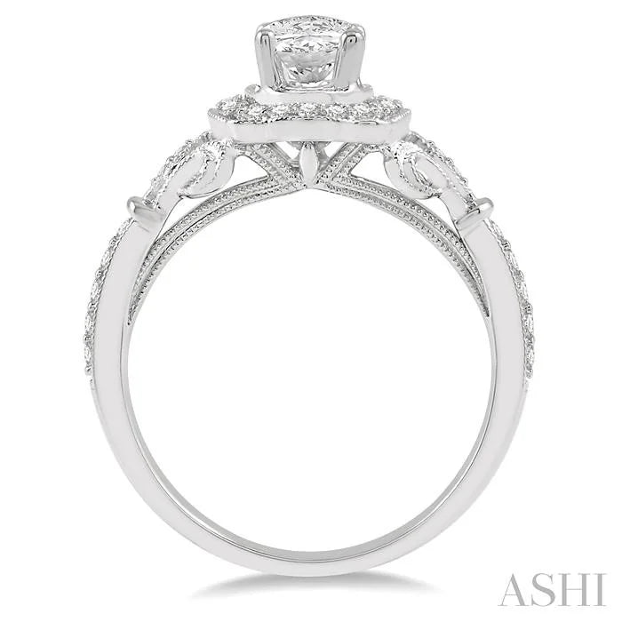 Oval Shape Semi-Mount Halo Diamond Engagement Ring