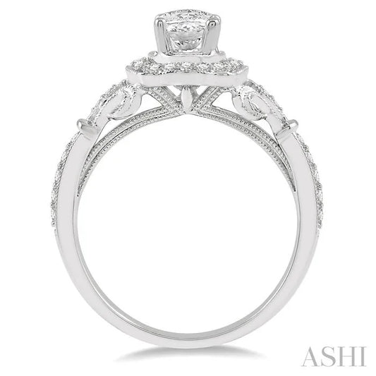 Oval Shape Semi-Mount Halo Diamond Engagement Ring