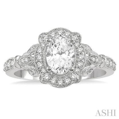 Oval Shape Semi-Mount Halo Diamond Engagement Ring
