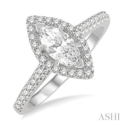 Marquise Shape Semi-Mount Halo Diamond Engagement Ring