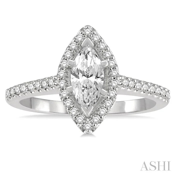 Marquise Shape Semi-Mount Halo Diamond Engagement Ring