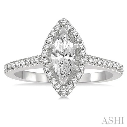 Marquise Shape Semi-Mount Halo Diamond Engagement Ring