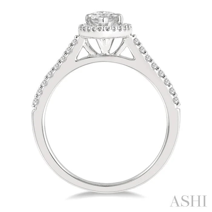 Marquise Shape Semi-Mount Halo Diamond Engagement Ring